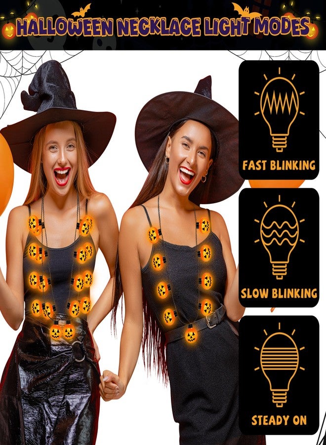 EOBOH 3PCS Halloween Light up Necklace, 9 Lights Glow in Dark Pumpkin Halloween Necklaces, Orange 3 Modes Necklace with Pumpkin Bulbs, Glow Necklaces Bulk for Trick or Treat Party Favors - Image 3